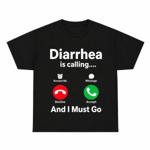 Diarrhea Is Calling And I Must Go Funny Phone Screen Graphic Tee, Hilarious Gross Humor Meme Shirt for Adults Men Women, Short Sleeve Printed T-Shirt for Parties Casual Wear