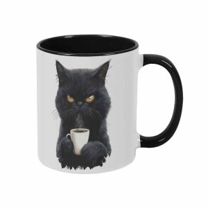 Grumpy Black Cat Coffee Mug 11oz/15oz Funny Animal Drinking Design Durable Ceramic Material Ergonomic Handle Microwave Safe For Morning Brew Office Desk Home Kitchen Birthday Gift