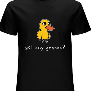 Got Any Grapes Funny Duck Meme Graphic Tee, Cute Cartoon Duck Viral Internet Meme Style Shirt for Teens Adults, Short Sleeve Printed T-Shirt for Daily Hangouts