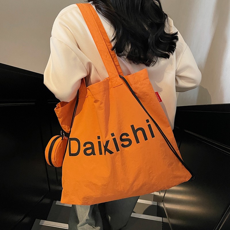 Summer nylon cloth bag women's ultra-light and convenient folding hand-held shopping bag large capacity travel one-shoulder tote bag