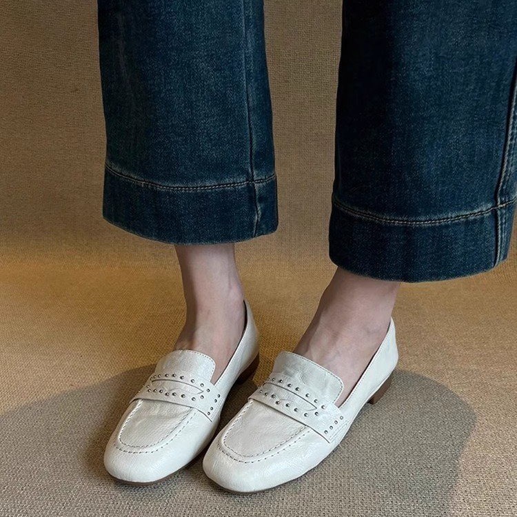 Soft leather version ~ French retro shoes for women's British style small single shoes with one foot lazy shoes commuting flat shoes