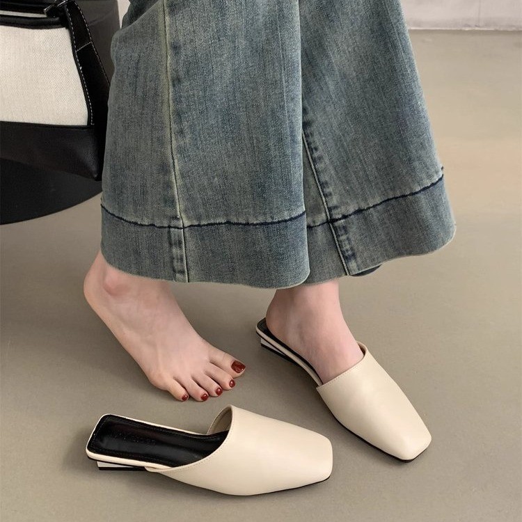 French Baotou half-slippers in spring and summer wear women's shoes with low heels and light mouth gentle evening style slippers